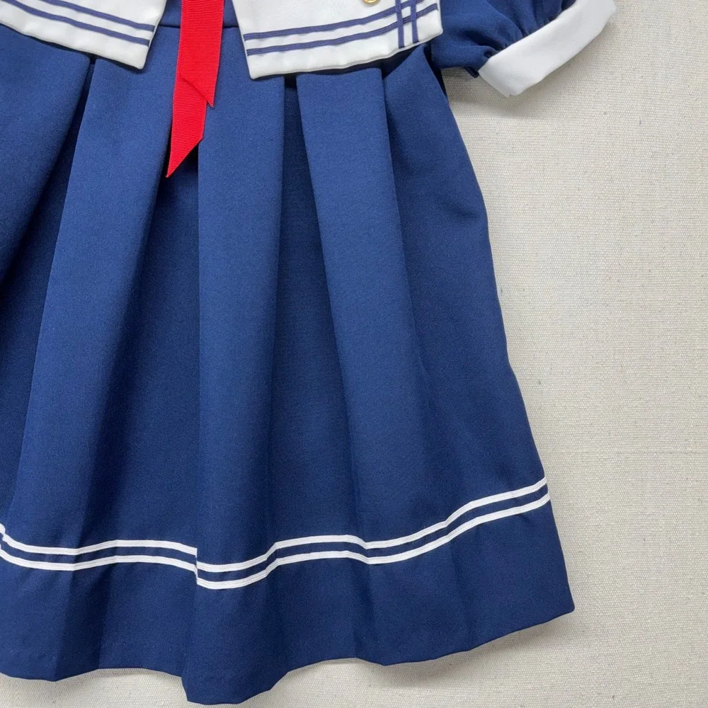 Vintage Kids Navy Blue Sailor Dress White Collar Nautical Pleated 4T Dress Up